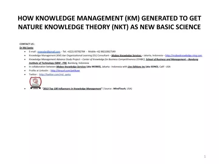how knowledge management km generated to get nature knowledge theory nkt as new basic science