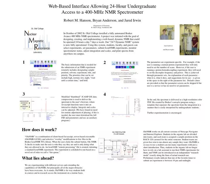 web based interface allowing 24 hour undergraduate access to a 400 mhz nmr spectrometer