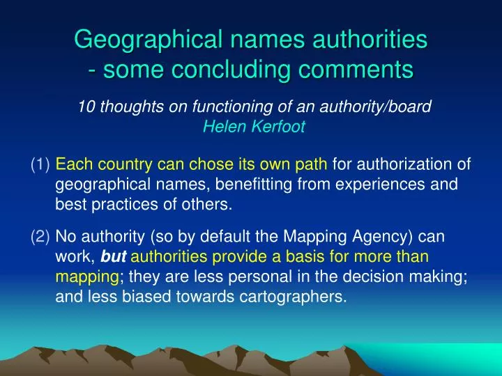 geographical names authorities some concluding comments