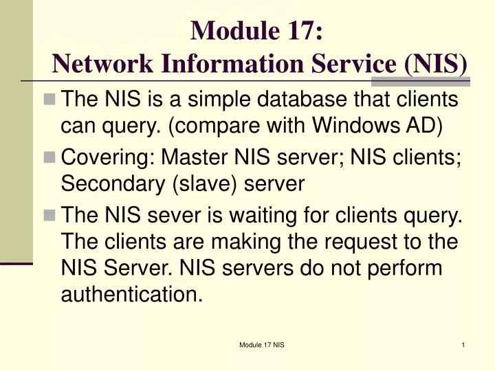 module 17 network information service nis