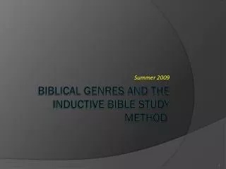 Biblical Genres and the Inductive Bible Study Method