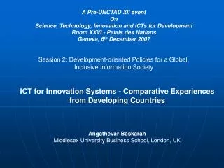 A Pre-UNCTAD XII event On Science, Technology, Innovation and ICTs for Development