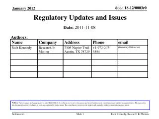 Regulatory Updates and Issues