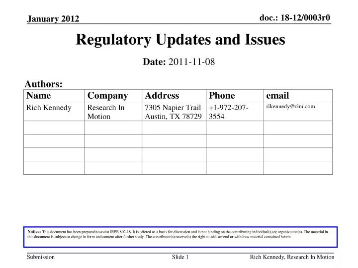 regulatory updates and issues
