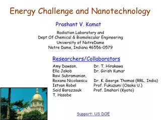 Prashant V. Kamat Radiation Laboratory and Dept Of Chemical &amp; Biomolecular Engineering