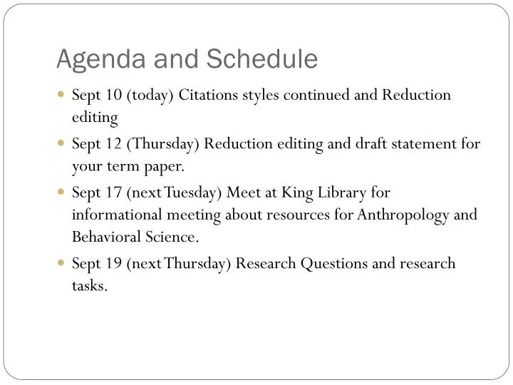 agenda and schedule