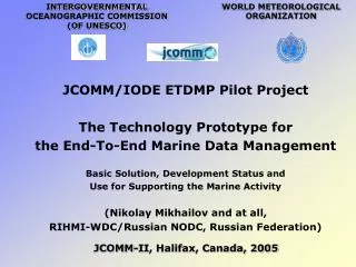 JCOMM/IODE ETDMP Pilot Project The Technology Prototype for