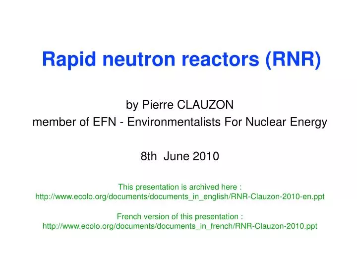 rapid neutron reactors rnr