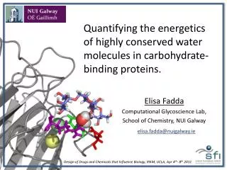 Quantifying the energetics of highly conserved water molecules in carbohydrate-binding proteins.