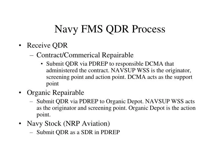 navy fms qdr process