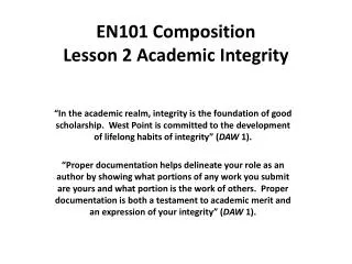 EN101 Composition Lesson 2 Academic Integrity