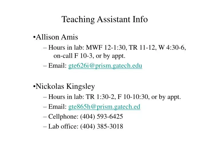 teaching assistant info