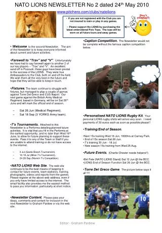 NATO LIONS NEWSLETTER No 2 dated 24 th May 2010 pitchero/clubs/natolions