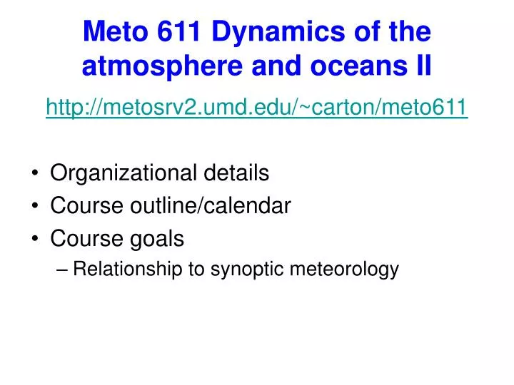 meto 611 dynamics of the atmosphere and oceans ii