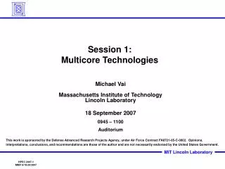 Session 1: Multicore Technologies