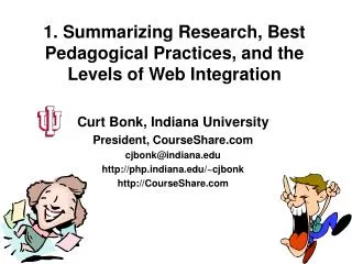 1. Summarizing Research, Best Pedagogical Practices, and the Levels of Web Integration