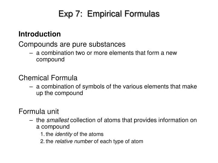 exp 7 empirical formulas