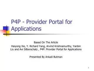P4P - Provider Portal for Applications