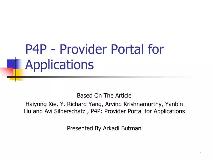 p4p provider portal for applications