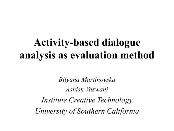 activity based dialogue analysis as evaluation method