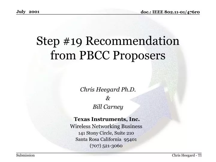 step 19 recommendation from pbcc proposers