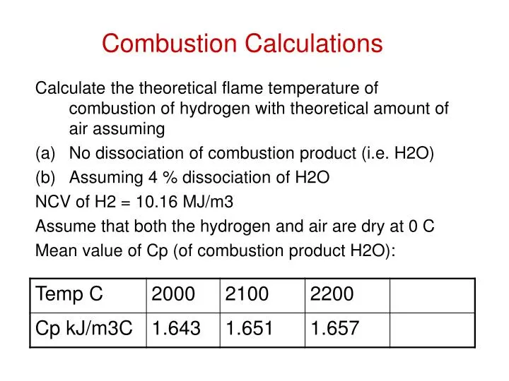 combustion calculations