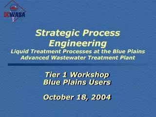 Tier 1 Workshop Blue Plains Users October 18, 2004