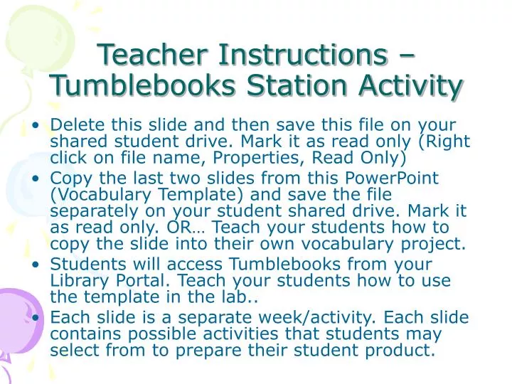 teacher instructions tumblebooks station activity