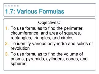 1.7: Various Formulas