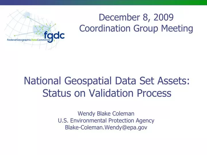 national geospatial data set assets status on validation process