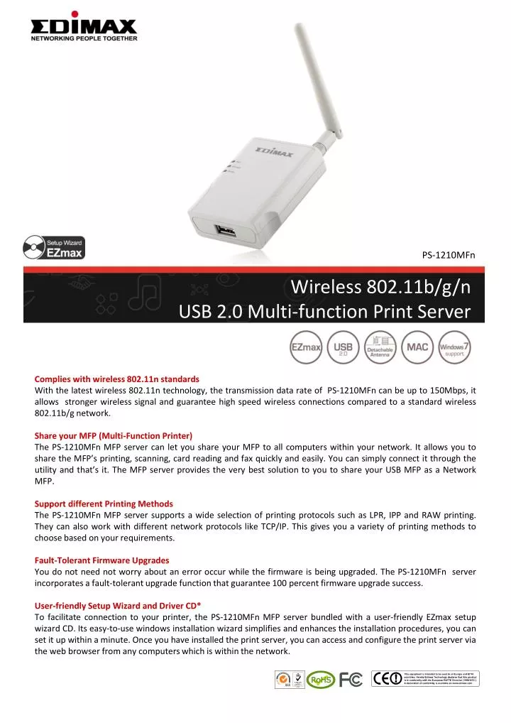 wireless 802 11b g n usb 2 0 multi function print server
