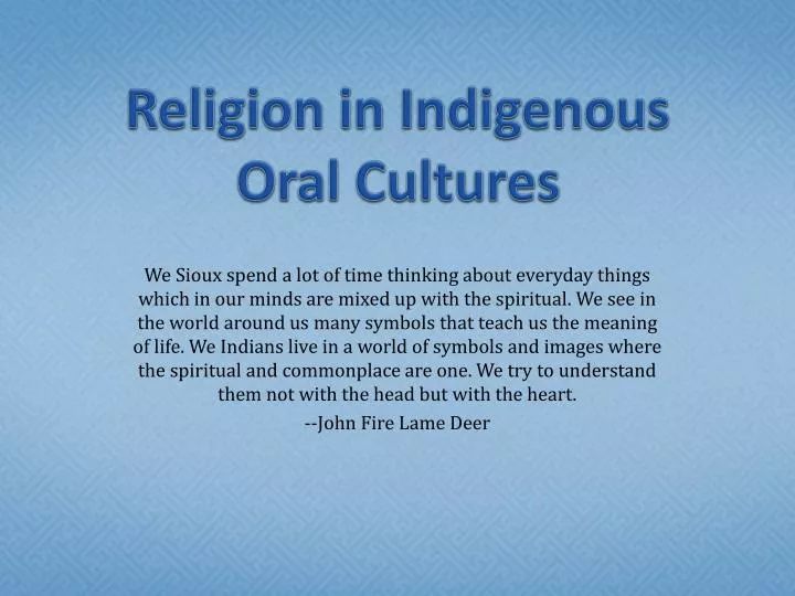religion in indigenous oral cultures
