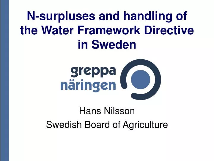 n surpluses and handling of the water framework directive in sweden