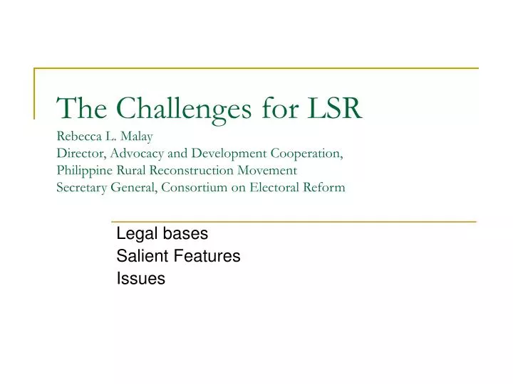 legal bases salient features issues