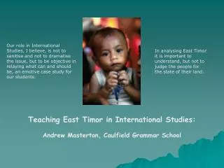 Teaching East Timor in International Studies: Andrew Masterton, Caulfield Grammar School