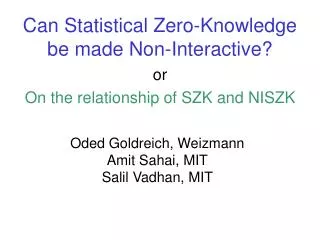 Can Statistical Zero-Knowledge be made Non-Interactive?