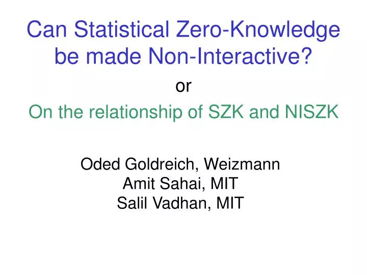 can statistical zero knowledge be made non interactive