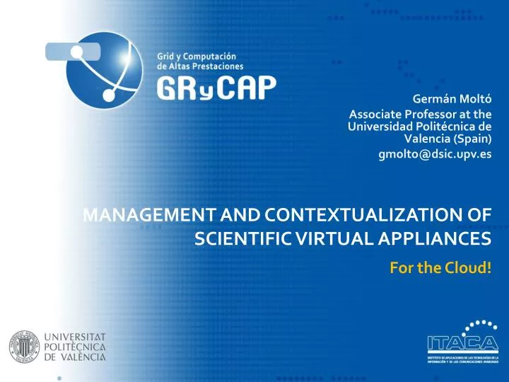 management and contextualization of scientific virtual appliances