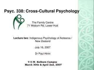 Psyc. 338: Cross-Cultural Psychology
