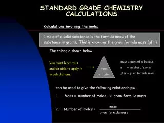 STANDARD GRADE CHEMISTRY CALCULATIONS