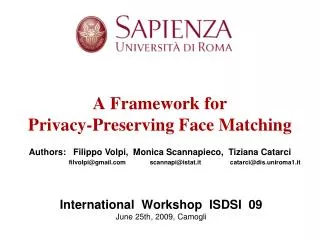 International Workshop ISDSI 09 June 25th, 2009, Camogli