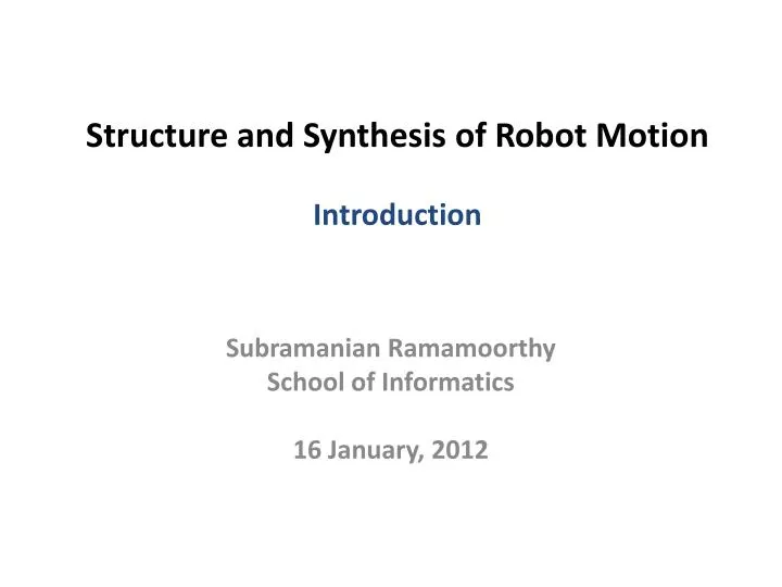 structure and synthesis of robot motion introduction