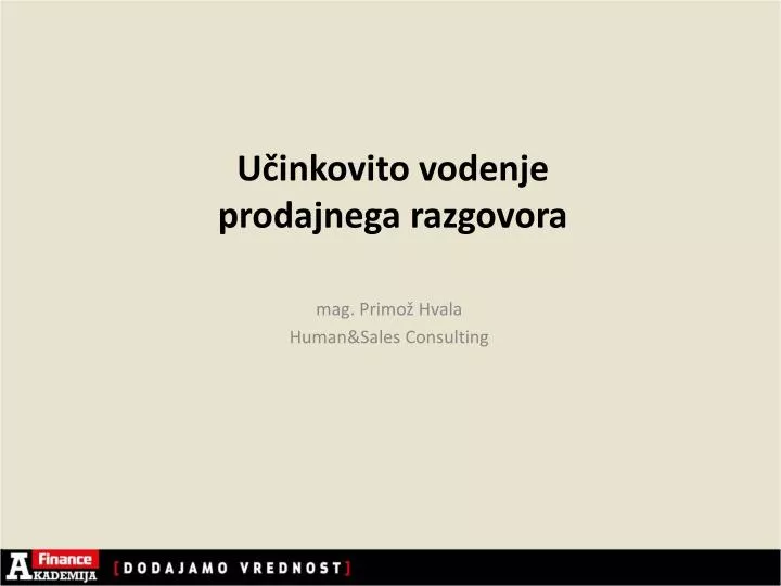 u inkovito vodenje prodajnega razgovora