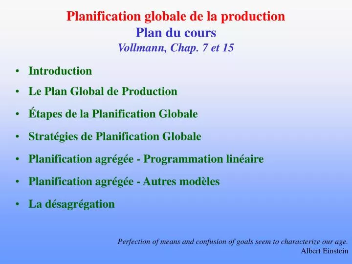 planification globale de la production plan du cours vollmann chap 7 et 15