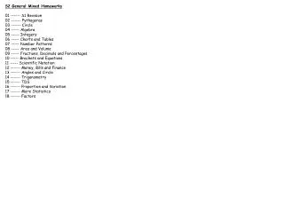 S2 General Mixed Homeworks 01 ------ S1 Revision 02 ------ Pythagoras 03 ------ Circle