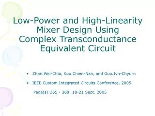 Low-Power and High-Linearity Mixer Design Using Complex Transconductance Equivalent Circuit
