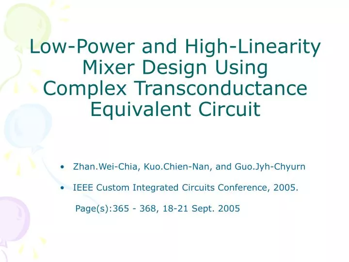 low power and high linearity mixer design using complex transconductance equivalent circuit