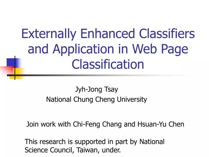 externally enhanced classifiers and application in web page classification