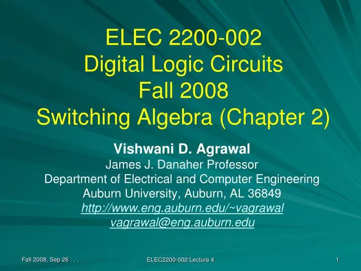 elec 2200 002 digital logic circuits fall 2008 switching algebra chapter 2