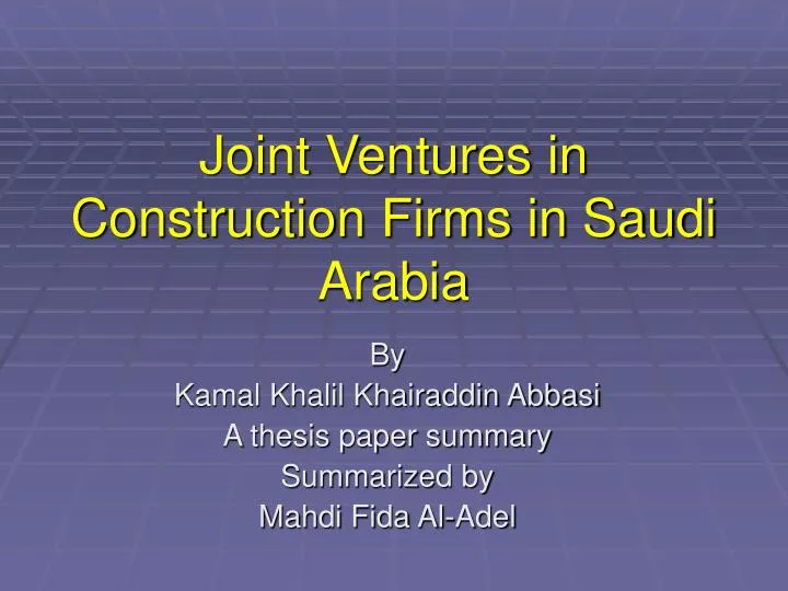 joint ventures in construction firms in saudi arabia